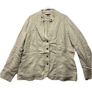 Coldwater Creek Lime Beige 100% Linen Blazer Jacket Womens Size 18 Snap Closure*